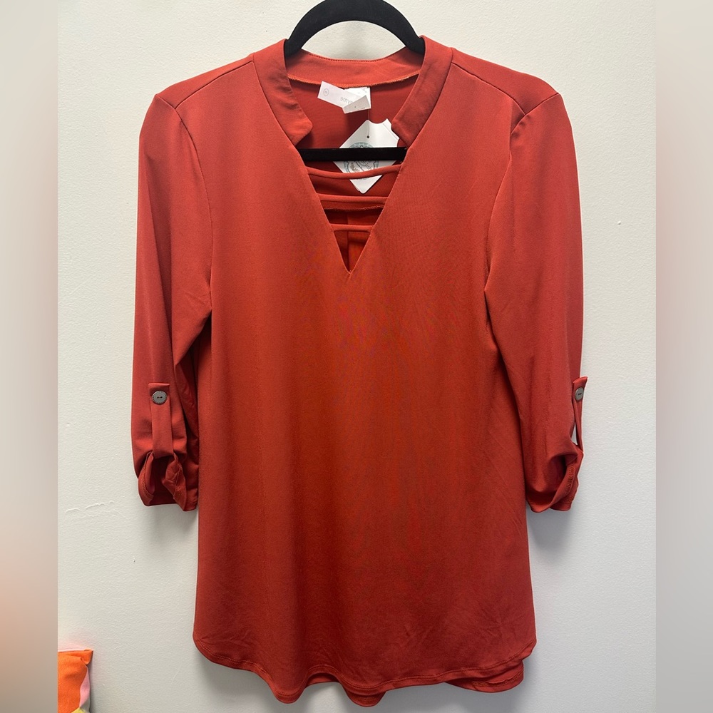 Honeyme orange quarter sleeve v neck blouse size S